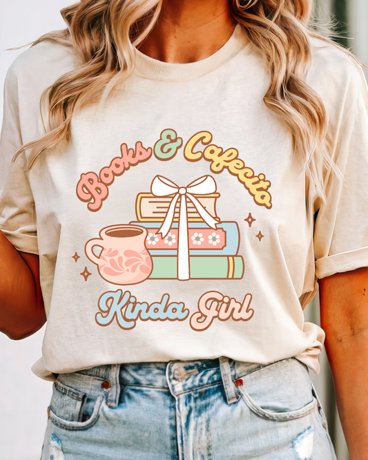 Books & Cafecito Kinda Girl T-Shirt | Book Lover Latina Tee