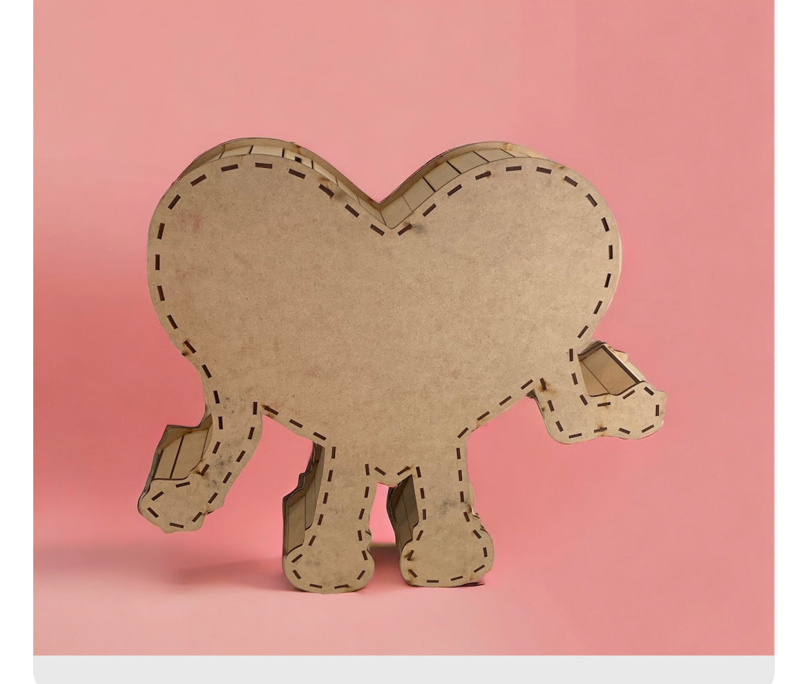 Bad Bunny Laser-Cut Wooden Piggy Bank - Heart Shaped Gift Box