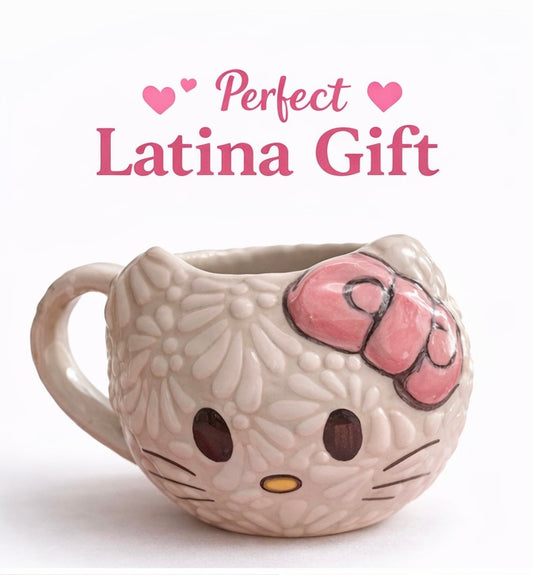 HK Pink Bow Character-Inspired Mug | Mexican Talavera Style |